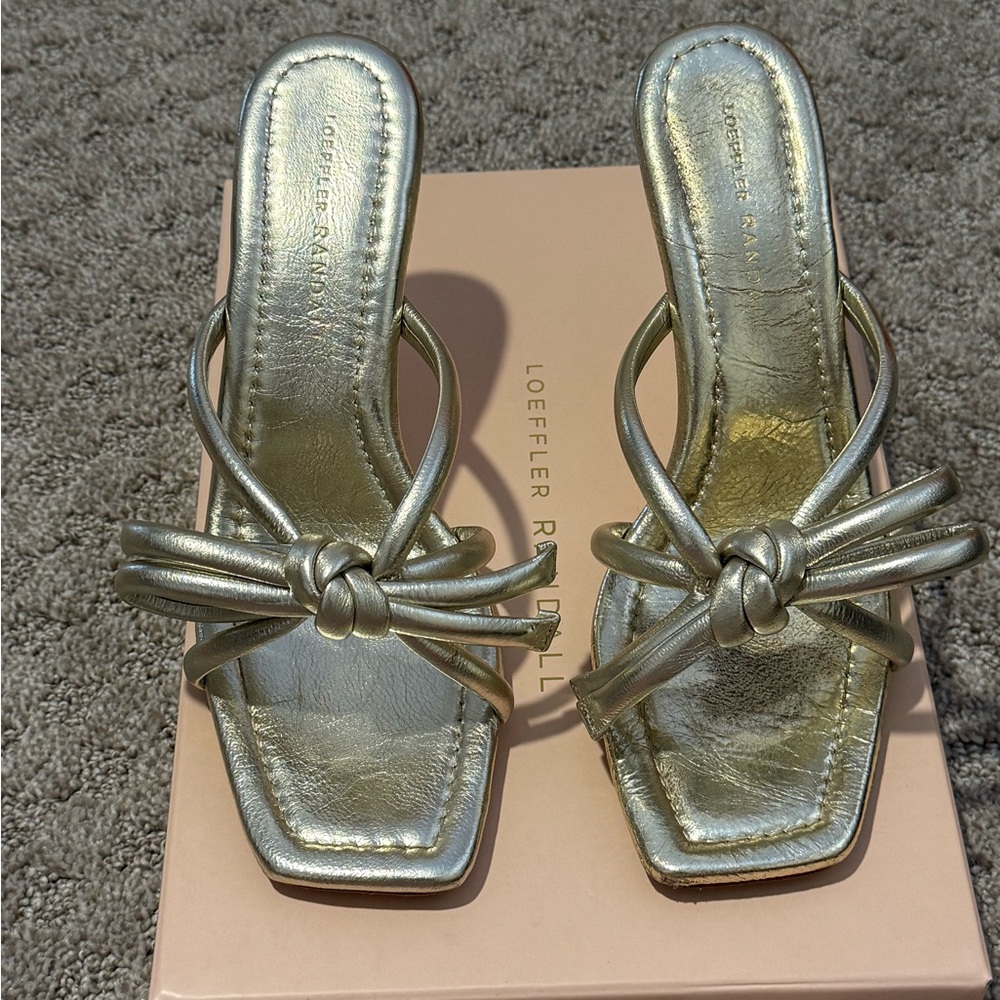 Loeffler Randall Margi Bow Metallic Sandals in Champagne